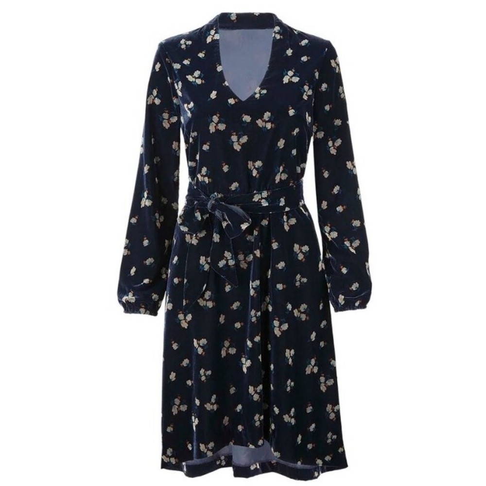 Cabi Decked Out Blue Velvet Floral Dress Size L *No Belt